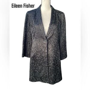 Eileen Fisher Silk Jacket Womens Black Polka Dot Long Sleeve Mid Length PS/PP